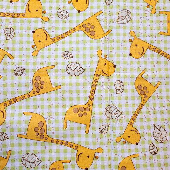 Cotton Fabric Yellow Giraffes Green Gingham 18"x44" JoAnn Baby Nursery - Picture 1 of 8